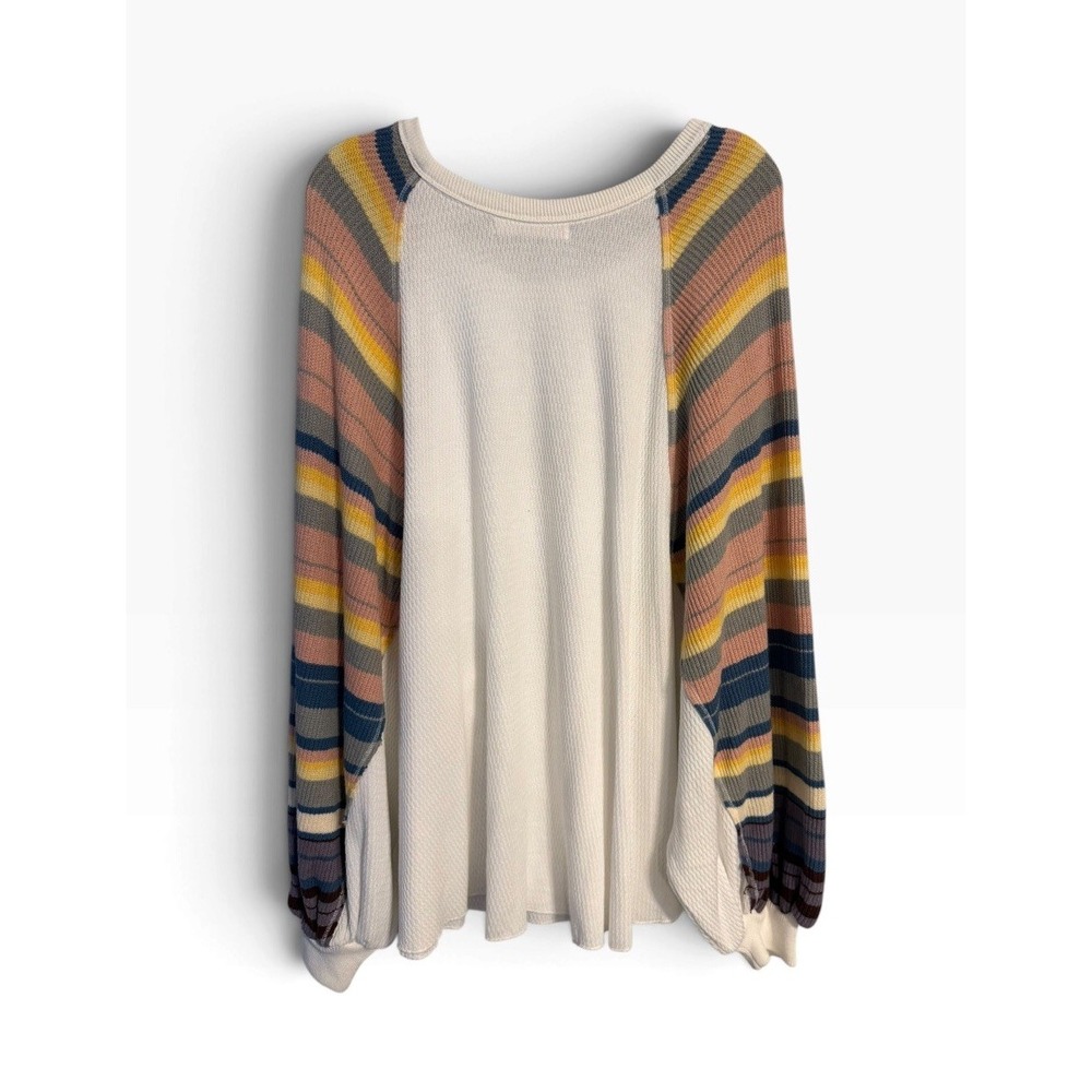 We The Free Women Large Rainbow Dreams Balloon Sleeve Top Waffle Knit Oversized